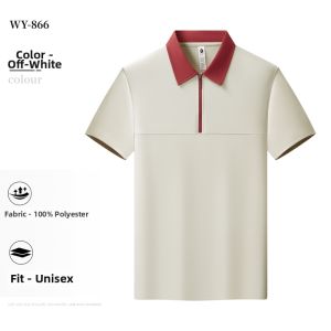 Ice Silk Breathable Polo T-Shirt with Color Block Collar and Half Zip for Female Waitress