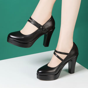 LANYILIAN | Platform Chunky Heel Pumps Women T-Strap Waterproof Stage Shoes Patent Leather