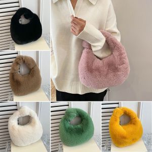 MENGLIANG Small Furry Warm Plush Half Moon Bag Fur Handbags Wrist Bags Coin Purses