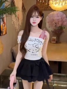 Áo Thun Kitty Phong Cách Hàn Quốc Gợi Cảm Áo Vest Kẻ Caro Màu Trắng Áo Thun Nữ Ôm Vừa Vặn Áo Thun Cotton Mùa Hè 2025