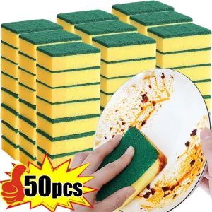 50/2Pcs Kitchen Dishwashing Soft Sponge Absorbent Clean Rub Pot Rust Scouring Pad Removing Kits Household Cleaning Brush Sponge