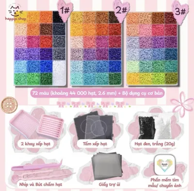 Bộ hạt ủi (16.000 hạt 2.6mm) - Hộp nhựa tấm xé hạt hạt đen trắng hộp nhựa giá đỡ phần mềm thiết kế