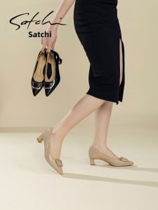Metal Buckle Pointed Toe Coarse Heel Womens Shoes