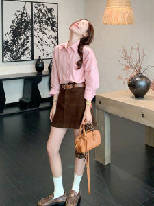 Early Autumn Pink Long Sleeve Loose Shirt