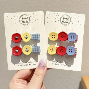 NING ZHOU | Plaid Button Hair Clip for Girls 2026 New Side Bangs Fixing