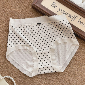 กางเกงชั้นในสตรีผ้าโมดอลลายจุดลูกไม้ กางเกงชั้นในทรงสามเหลี่ยมป้องกันแบคทีเรีย ผ้าฝ้ายแท้ เอวกลาง คลุมสะโพก น่ารักสำหรับเด็กสาว