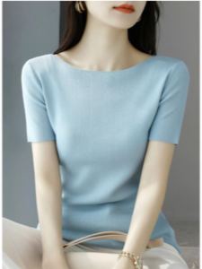 Áo Thun Dệt Kim Tay Ngắn Cổ Chữ V Màu Trơn Cho Nữ Mùa Hè 2025 Áo Thun Dệt Kim Bằng Lụa Băng Pure Color Slim Fit Commute Style