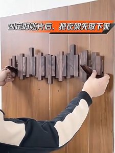 Natural Wood Wall Mounted Piano Coat Rack | Flip Up Wall Hook 8 Hooks | Entry Art Hooks in Walnut