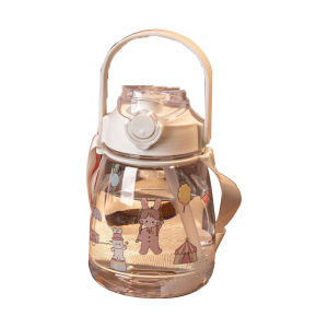 1.3 Liter Transparent Drinking Water Bottle With Handle Adjustable Strap & Silicone Drinking Straw (Botol Air Minuman)