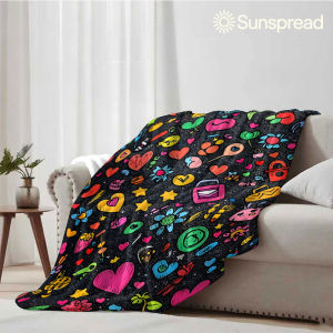 Beast Kingdom | Black Graffiti Heart Doodle Soft Warm Flannel Blanket Lightweight Cozy Christmas Halloween Home Decor Room