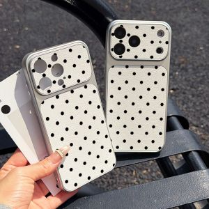 Black Polka Dot Seconds Change 17 Leather Phone Case For iPhone 17 16 15 14 13 12 11 Pro Max Large Window Cover With Lanyard