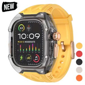 Transparent Modification Kit For Apple Watch Ultra 9 8 7 49mm 44mm 45mm Strap+Case For iWatch Series 6 5 4 Rubber Band Refit Mod