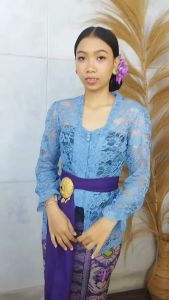 Setelan Kebaya Brokat Cord Malika dan Bawahan Kamen Batik Songket Moscrepe Free Selendang Bali
