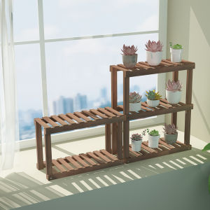Multi-Layered Wooden Plant Stand Carbonized Balcony Multi-Purpose Rack Simple Modern Style Windowledge Succulent Plant Shelf