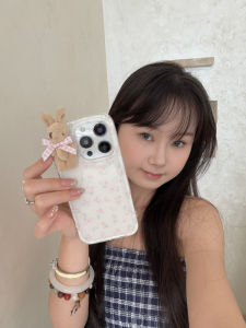 Ins Style Floral Soft Shell Phone Case for  16Promax Full Cover Cute Rabbit Doll with 3D Butterfly Knot Gentle Spring Girl