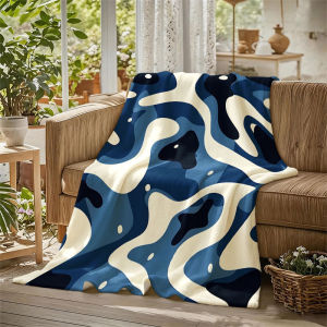 BILIBILI | Blue White Camo Fluid Flannel Blanket Perfect for Sofa Office Bed Travel Sleep Read Relax Camping Four Season Use
