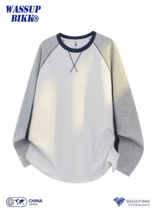 เสื้อยืดคอกลมแขนยาวลายมัดย้อมสำหรับผู้ชาย WASSUP BIKK เสื้อเชิ้ตแฟชั่นฤดูใบไม้ผลิและฤดูใบไม้ร่วง ผ้าโพลีเอสเตอร์ ทรงหลวม