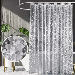1pc Waterproof Shower Curtain Clear Pebble Pattern Shower Curtain Liner with Bottom Magnets Plastic Bath Curtain for Bathroom