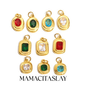 MamacitaSlay 316L Stainless Steel Square Oval Zircon Charms DIY Necklace Bracelet Earring Pendant Womens Cute Accessories