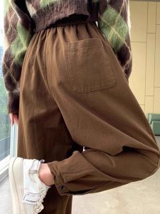 American Washed Pure Cotton Lantern Pants Womens Spring Autumn Loose Cuffed Casual Nine Points Harlan Old Dad Pants