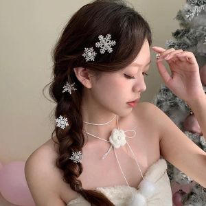 【On Sale】10Pcs Snowflake Hair Clip Women Winter Side Clip Bangs Clip Glitter Rhinrhinee Hair Clip BB Clip Christmas New Year Hair Accessories