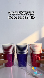 [isi 10] Gelas Kertas Polos Metalik / Paper Cup Gelas Ulang Tahun Polos / Party Equipment Cup glosy
