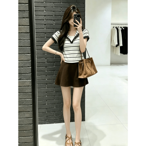 Shalldoer | Plus Size Womens Two-Piece Look Stripe T-Shirt Slim Fit Summer