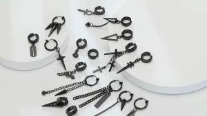 Vnox Gothic Dangle Earrings for Men WomenPunk Stainless Steel Clip Ear Accessory Rock Hiphop Hoop Circle Earring 1 Piece