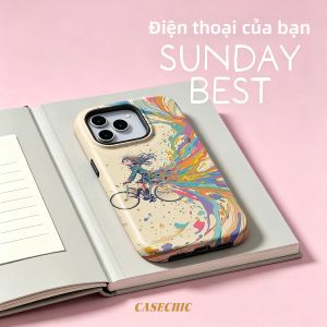 Potdemiel | Ốp Điện Thoại iPhone 17/16/15 Pro Max Hình Cô Gái Đạp Xe - Chất Liệu TPU Chống Xước Chống Sốc Viền Màn Hình Nổi Thiết Kế Thời Trang