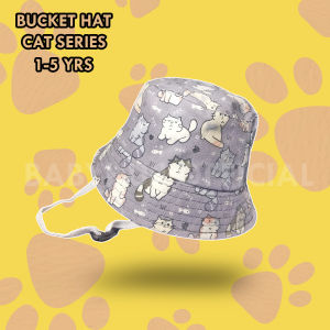 Topi Bucket Tali Anak Laki laki dan perempuan full print motif kucing 1-5 tahun
