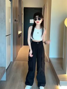 Kids Long Jogger Baggy Kargo Pants Seluar Panjang Budak Perempuan Loose Wide Leg Cargo Long Pants Kids Girl 工裝褲女 女童长裤 Cargo Kids Girl Cargo Pants Budak Seluar Cargo Baggy Budak