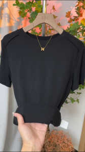 round Neck Shoulder Short Sleeve T-shirt for Women New Arrival Silm Slim Looking Easiest for Match Fishbone Stylish Pure Color Niche Style Base Tops