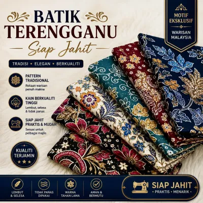 【𝐊𝐚𝐢𝐧 𝐁𝐚𝐭𝐢𝐤 𝐓𝐞𝐫𝐞𝐧𝐠𝐠𝐚𝐧𝐮】Asli 100% cotton/Siap Jahit/Batik Halus/Ready Stock Kain Batik Sarung Bunga