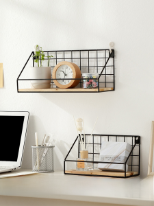 Wall-Mounted Storage Shelf Bedside Organizer Basket for Upper-Bed Dormitory Bathroom Iron Material No-Drilling Required