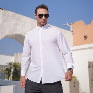【Plus Size】60-175KG Men Loose Plain Korean Collar Long Sleeve Tops Male Large Big Size Oversized Casual Formal Stretch Shirts