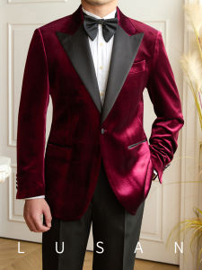 Mr. Deer Three Luxury Velvet Slim Fit Tuxedo Wedding Ceremony Host Suitable for All Occasions Fashionable Urban Style Mens Suit