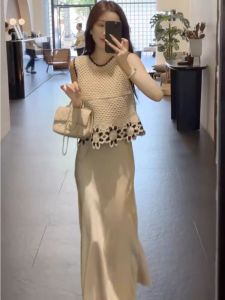 Stunning Floral Embroidery Hollow out Knitted Top And Half Skirt Two Piece Set for Women Elegant Summer Fashion Ensemble