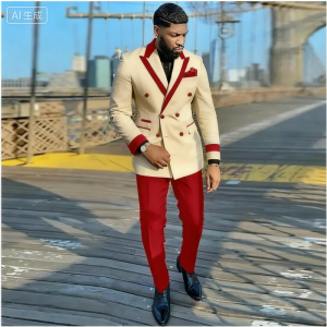 2 Pieces Mens Double-breasted Tailored Tuxedo White Personalized Peak Lapel Slim Fit Groomsmen Smoking Suit Casual Outfit Set