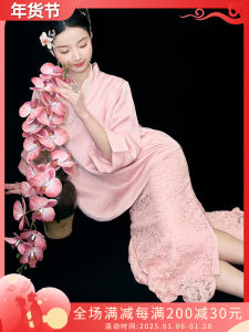 Elegant Vintage Chinese Style Wedding Dress Set for Women Engagement Photography Pink High-End Feel Long Suit Skirt