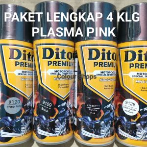 Pilok Cat Diton Premium Paket Lengkap 4 Kaleng Plasma Pink Ping Xirallic Xiralic 9407 Primer Grey 9120 Black 9109 Clear Gloss 9128 400cc Pilox Paketan Cat Semprot Special Spray Paint