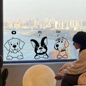 Cute Dog Door Window Sticker Creative Cartoon Pattern Decorative Waterproof Glass Pet Shop Animal PVC Wall Decal Modern Simple