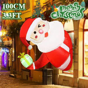 3.5Ft Christmas Inflatable Santa Claus Lean Out from Window Outdoor with LED Lights for Lawn Courtyard Windows Xmas Decorations