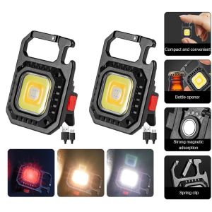 Multifunctional Mini COB LED Flashlight/ Portable Pocket Type C Rechargeable Super Bright Work Light/ 7 Light Modes Keychain Light Lamp with Corkscrew