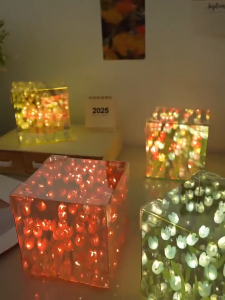 3D Tulip Mirror Cube Night Light Bedroom 3d Flower Sea Light Table Lamp Handmade Desktop Ornaments GiftsSet