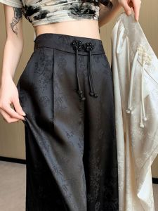 Elegant Modern Summer Pants 2026 New Design French and Chinese Style Satin Jacquard