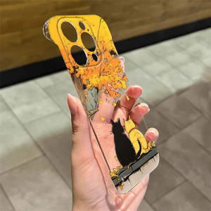 Ultra-Thin Transparent Half-Cover No-Border Autumn Leaf Cat Backphone Case for OnePlus 15/13 Ace3 Ace2 Ace3 pro Womens New Model
