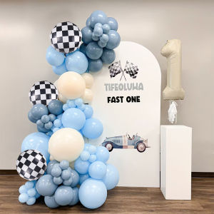 103 Race Car Balloon Garland Kit Retro Smoke Blue Natural Sand Color Balloons Baby Shower Boy 1st Birthday Two Fast Party Deco