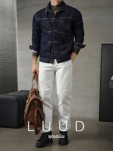 LUUD | Áo Khoác Jeans Da PU Phong Cách Vintage Retro Dành Cho Nam Cổ Trụ