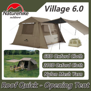 Naturehike Village 6.0 Ridge Quick Open Tent 4-6 Persons Titanium Black Glue Camping Hut Tent Outdoor Picnic Rainproof Brown Tent Ground Cloth Sheet Mat