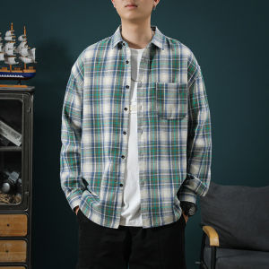 Áo Sơ Mi Nam Tay Dài Kẻ Caro Phong Cách Hong Kong Mùa Xuân Mới Cotton Nguyên Chất Rộng Rãi Thường Ngày Thời Trang Áo Khoác Ngoài